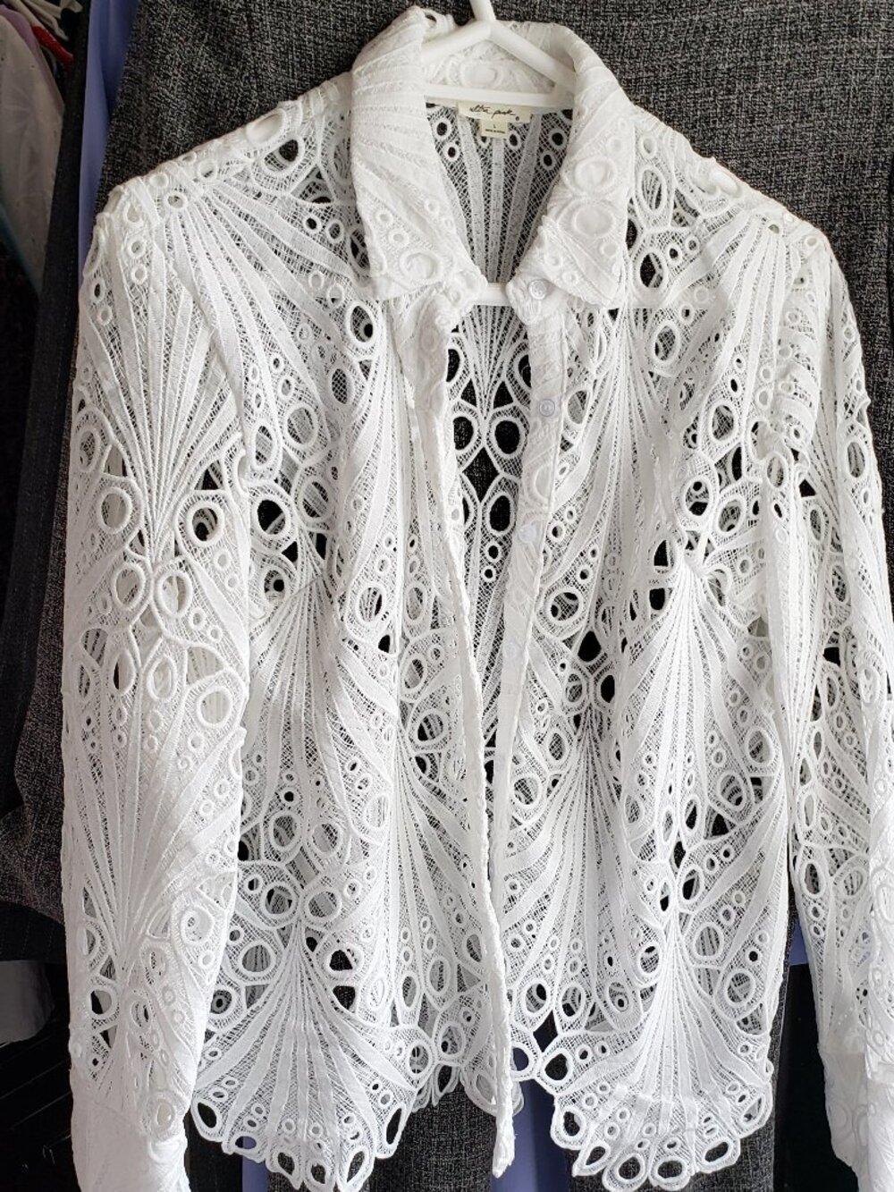 Eyelet Lace Peacock Tail embroidered long sleeve blouse